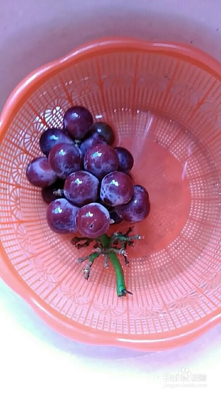 紫葡萄冲洗干净后,将果肉和皮分离