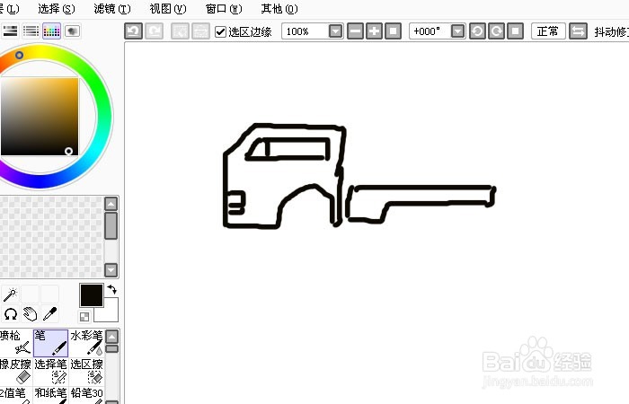 Sai软件手绘简笔画行驶中的搅拌车