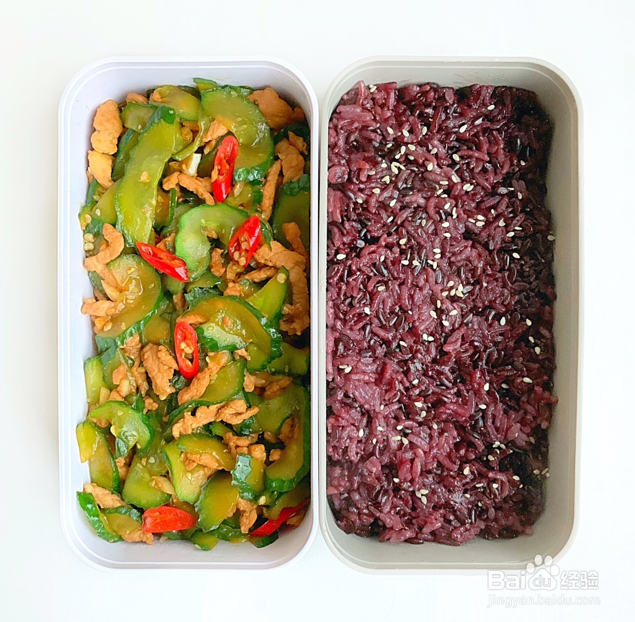 黄瓜炒肉&黑米饭的做法