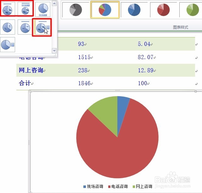 Word里面如何为表格插入饼图并显示百分比