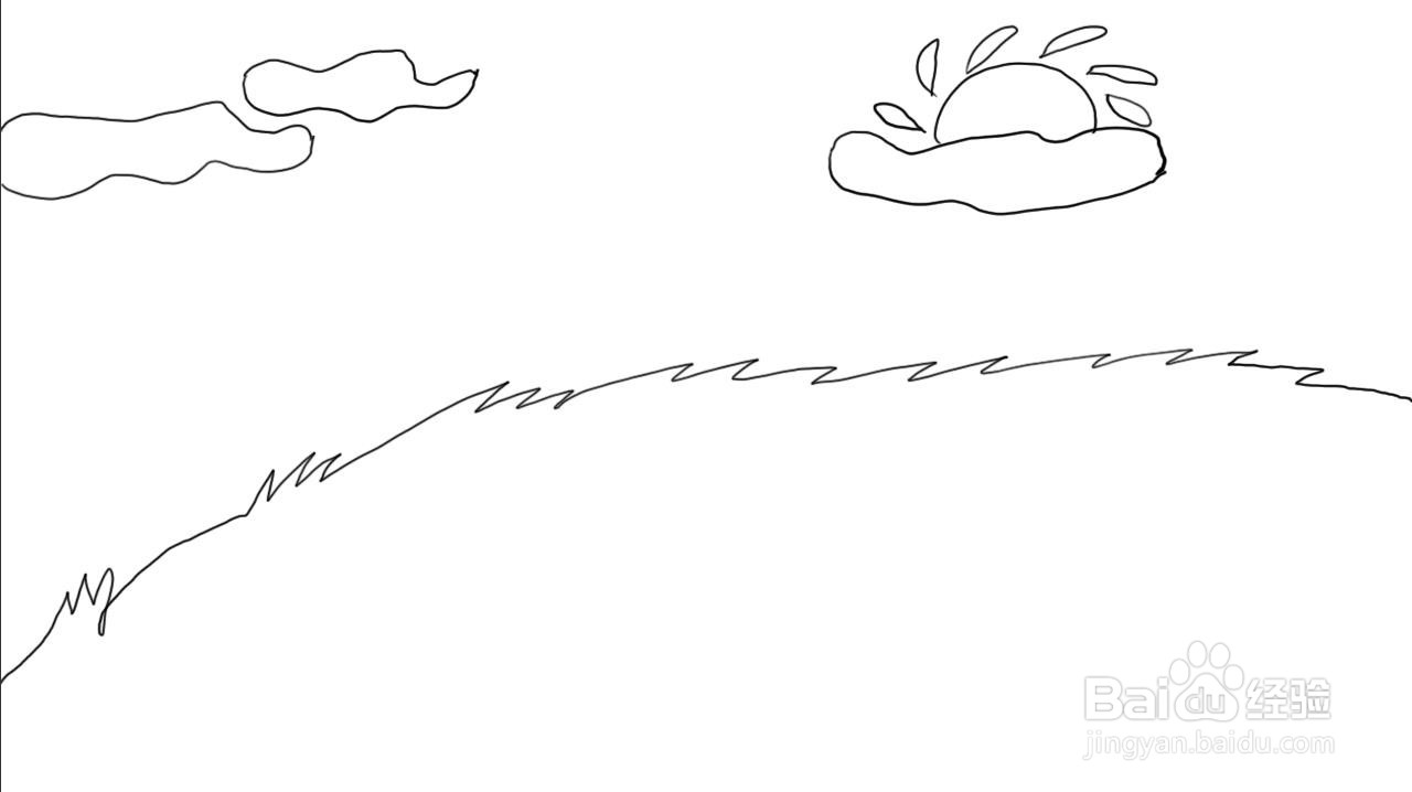 简笔画怎么画蓝天白云草地
