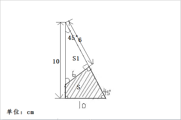 一个四边形,有两个直角,另外两个内角是135度,45度,其中两边分别是6厘米,10厘米.求面积是多少