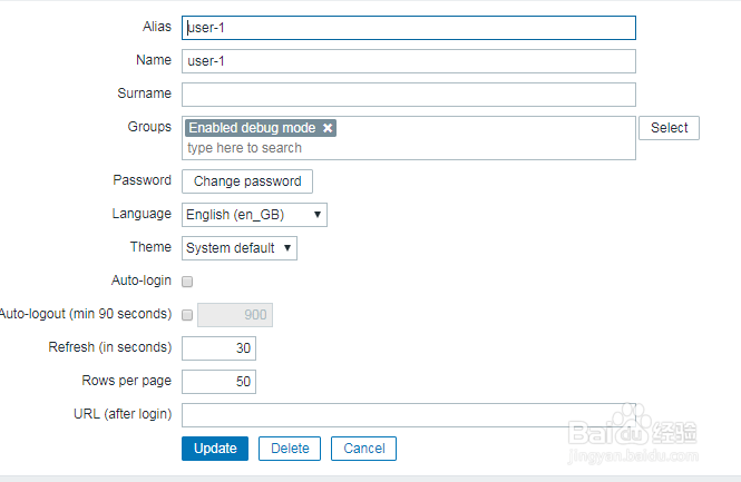 如何在zabbix中修改用户？