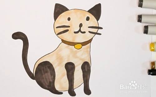 最后用黄色涂猫咪的毛发,简单又可爱的小猫咪就画好啦