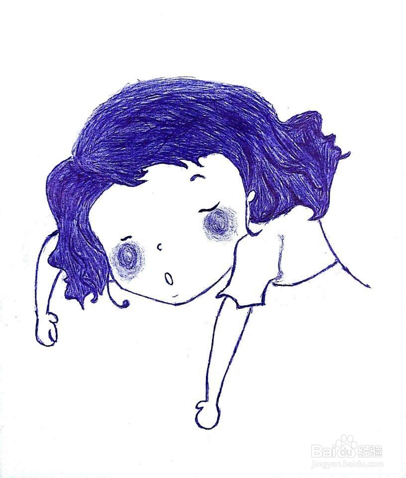 《睡在云朵上的女孩》圆珠笔画