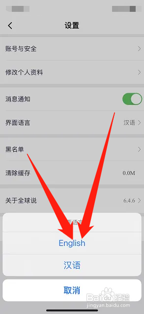 全球说APP界面语言如何设置为英语