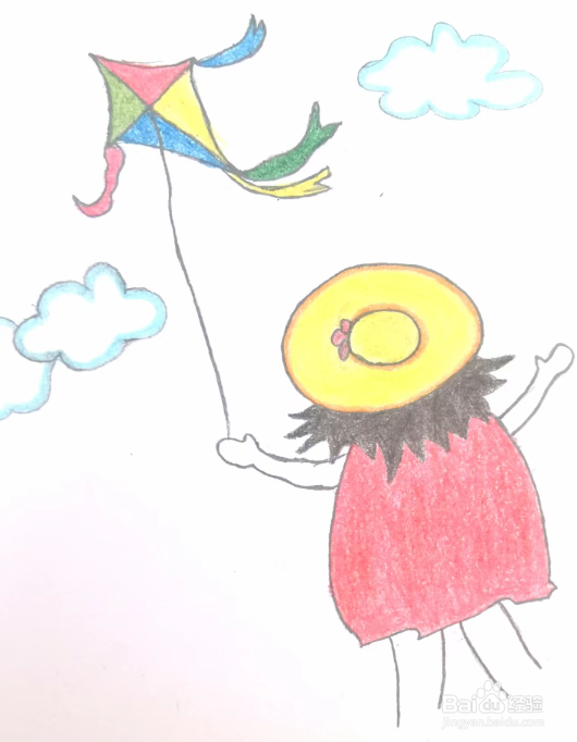 小女孩放风筝怎么画