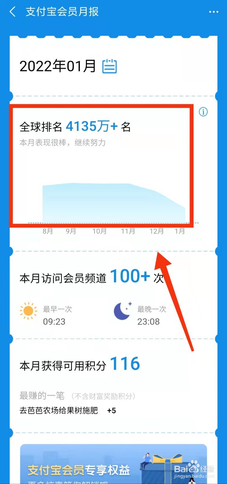 怎样查看支付宝会员签到的“积分月报”