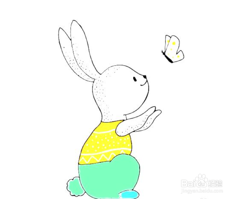 如何画捕蝴蝶的兔子简笔画