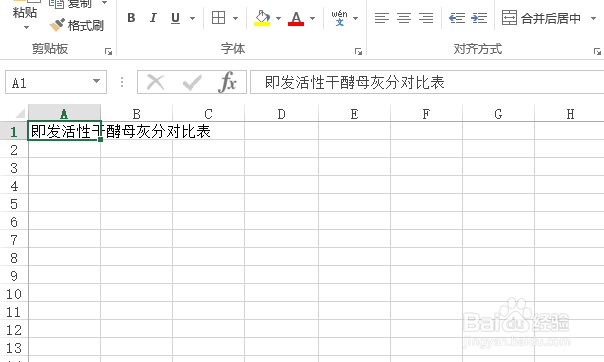 怎样创建即发活性干酵母灰分对比表?