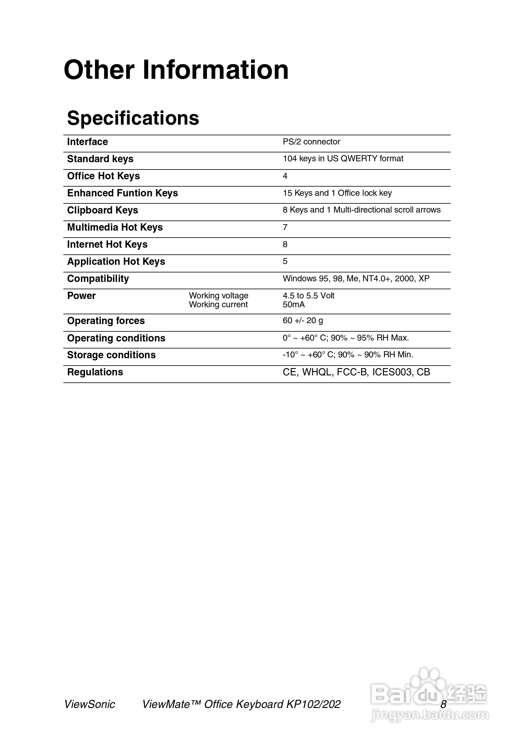 优派KP102202键盘英文版说明书