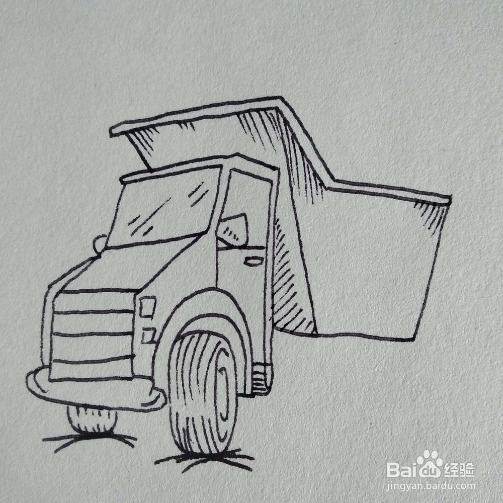 如何画一辆生动形象的拉着渣土的渣土卡车简笔画