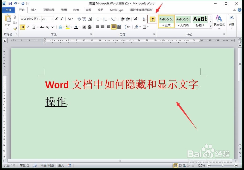 word文档中如何隐藏和显示文字
