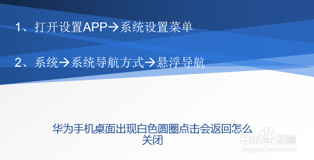 华为手机桌面出现白色圆圈点击会返回怎么关闭