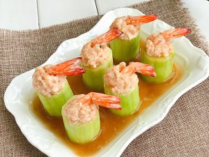 清爽鲜虾黄瓜盅【家庭版做法如下】
