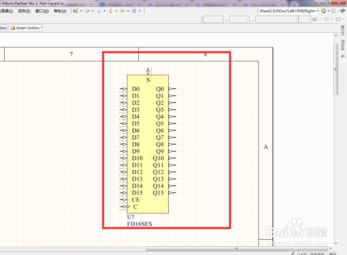 如何在AD中放置预置使能分立16位D型触发器？