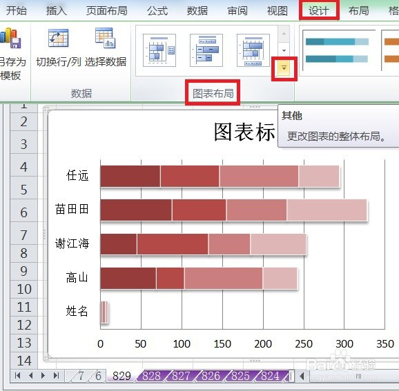 EXCEL怎么让堆积条形图的图表布局显示布局4效果