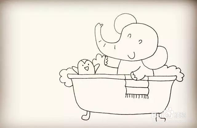 简笔画-爱洗澡的小象简笔画怎么画？