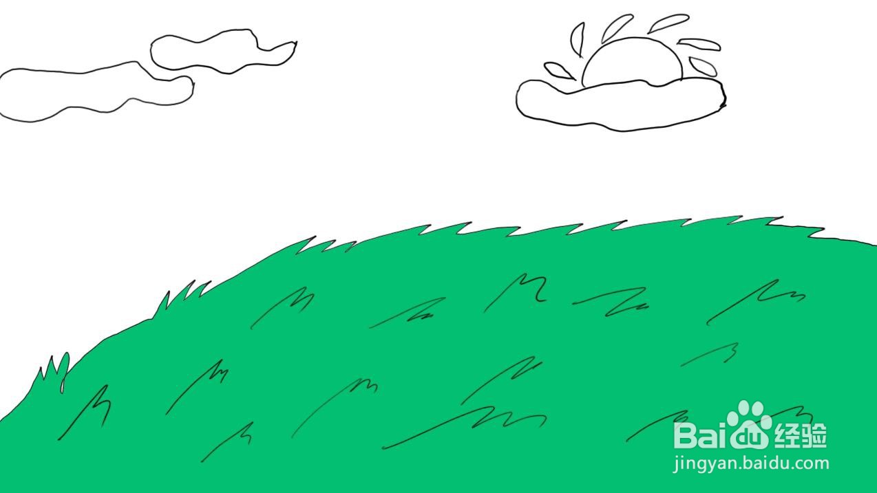 简笔画怎么画蓝天白云草地