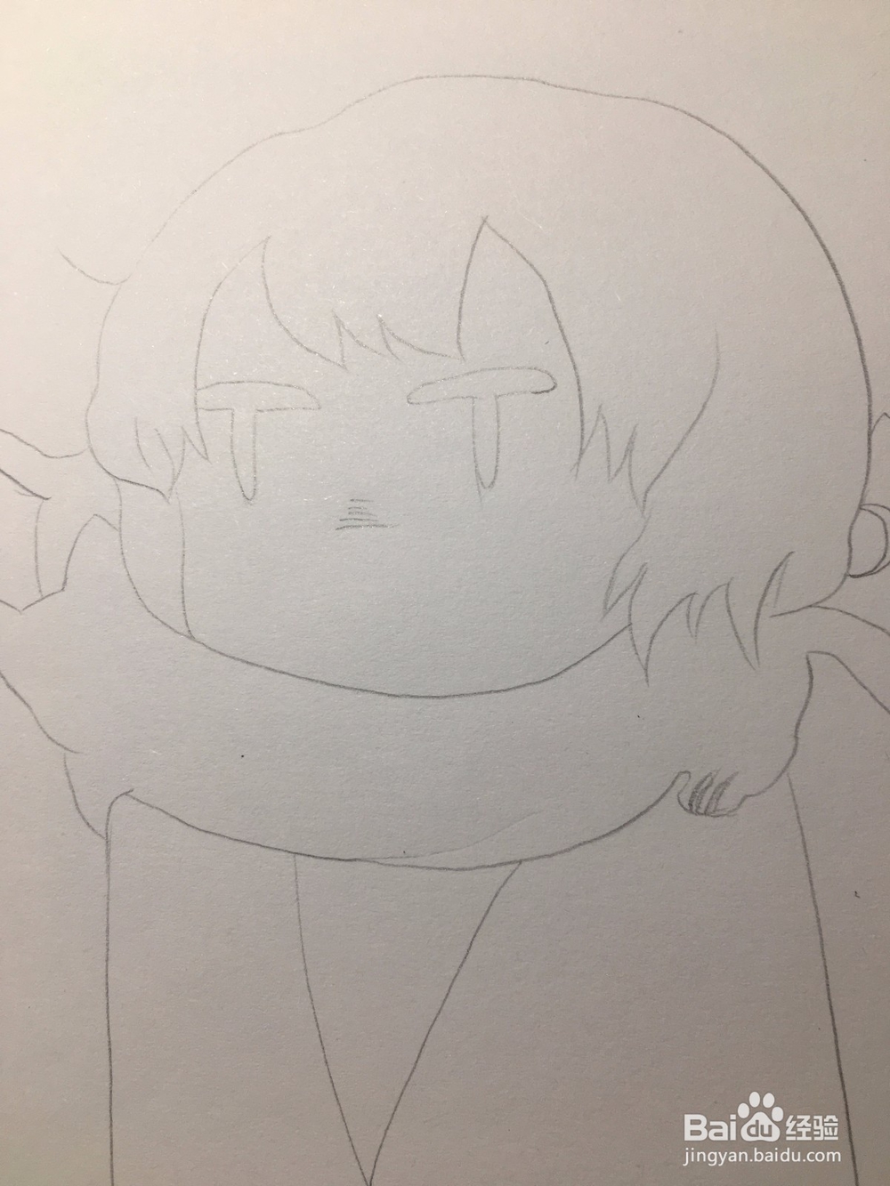 动漫线稿 画两只猫围着女孩的脖子 猫围脖简笔画