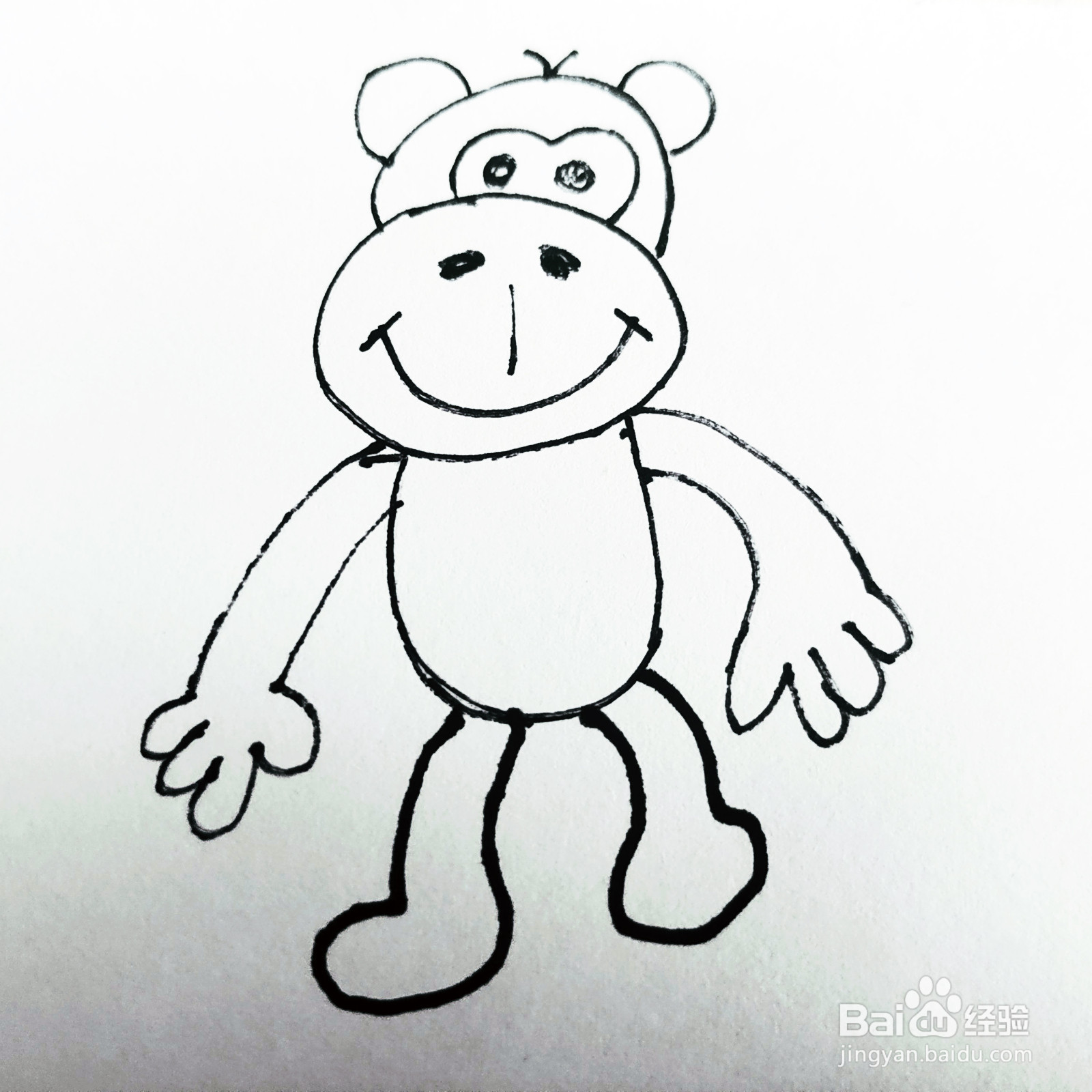 如何来画一只卡通大嘴猴子简笔画呢?