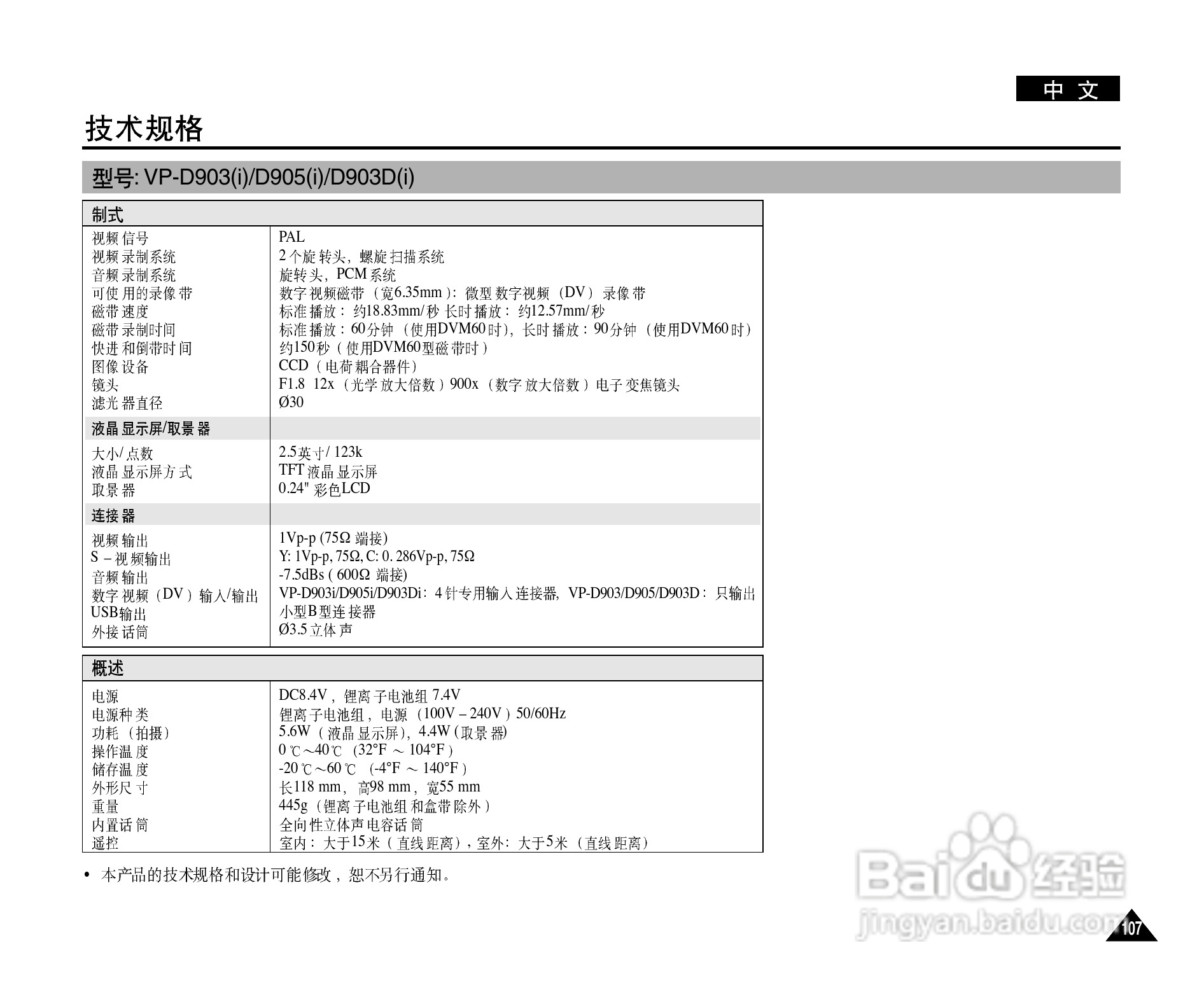三星VP-D903D(i)摄录一体机使用说明书:[11]