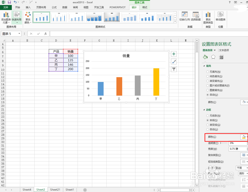 excel2013中如何给图表添加边框
