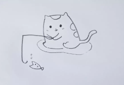 简笔画:教你怎么画在河边钓鱼的小花猫