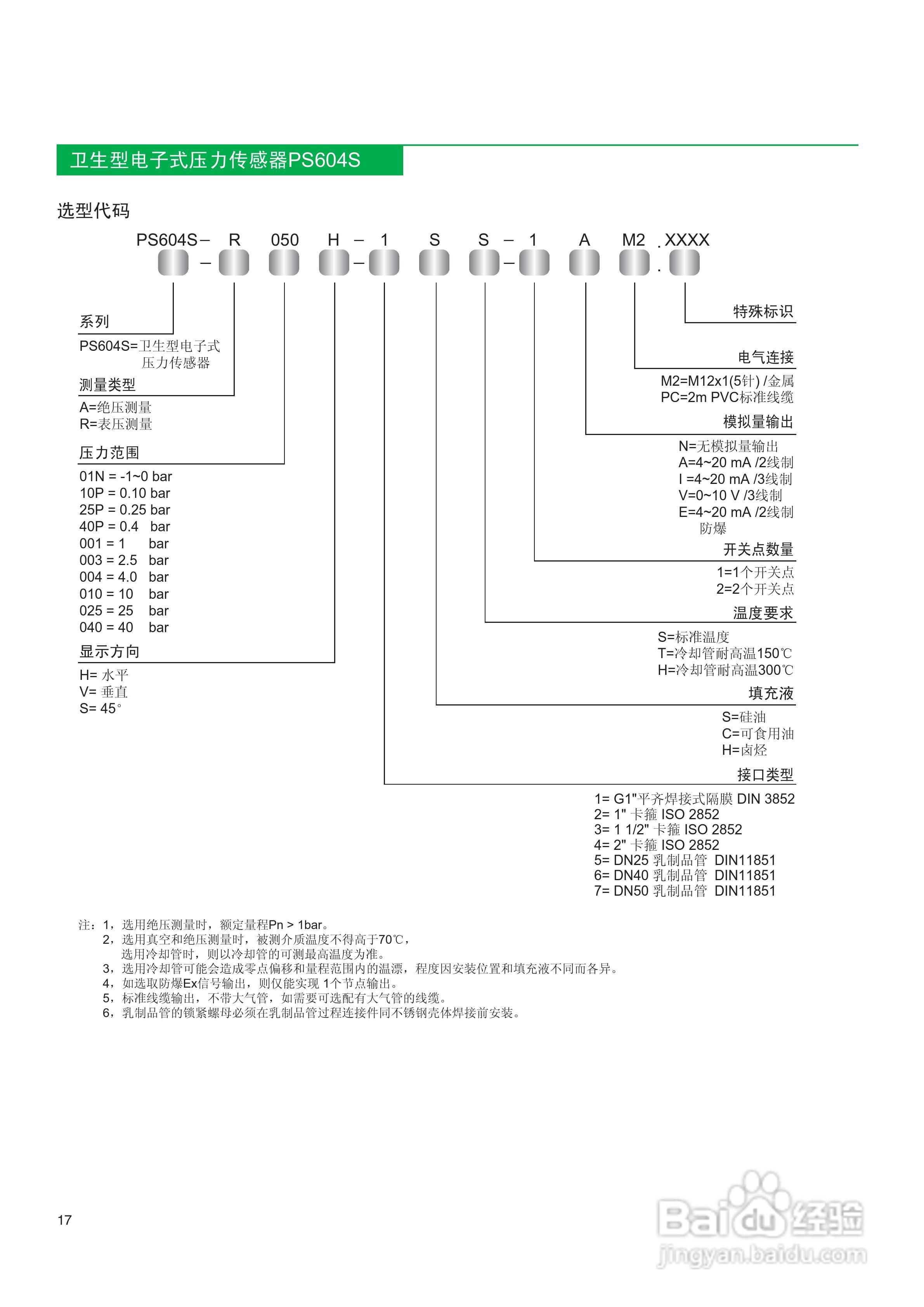 宜科PS604S系列卫生型电子式压力传感器说明书
