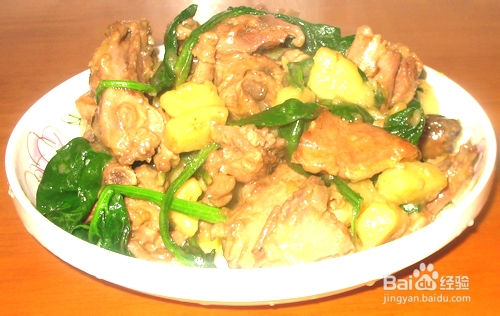 家常菜土豆油菜烧鸭肉