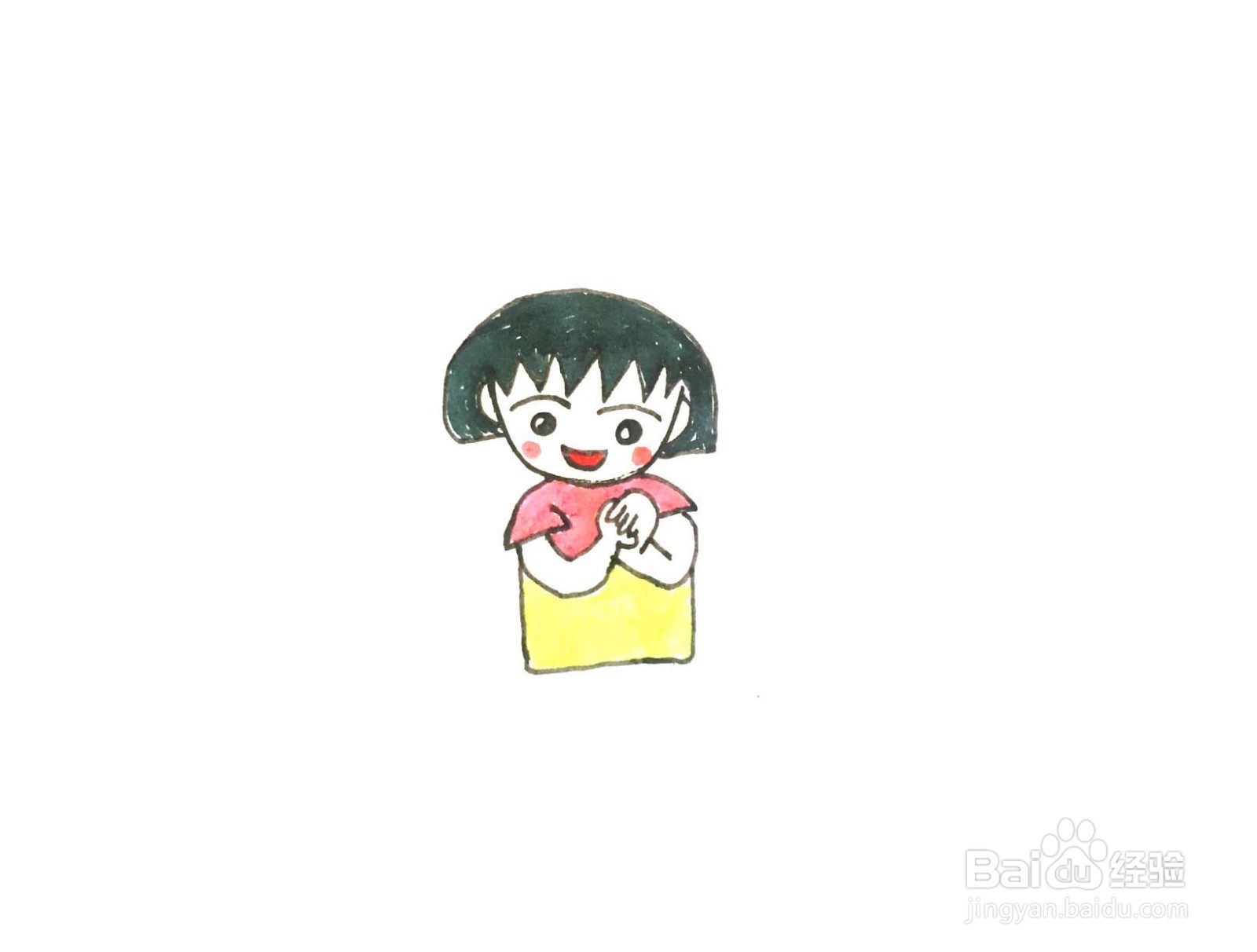一笔一笔教你画作揖的小女孩简笔画