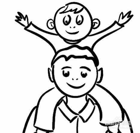 骑在爸爸肩上的小朋友的简笔画