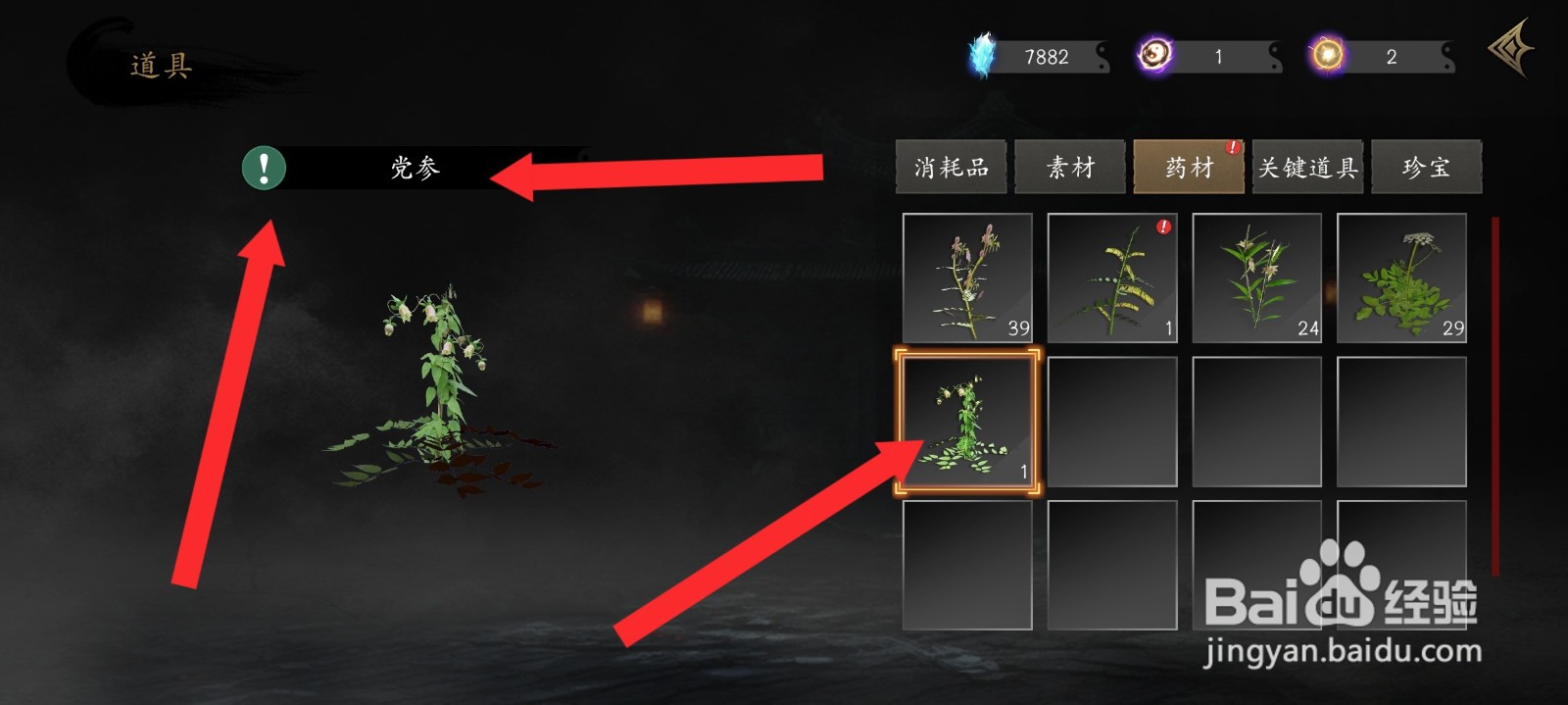 捕盗行纪如何查看到党参药材信息