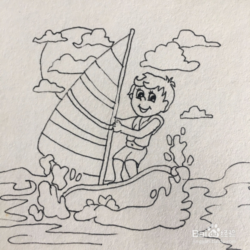简笔画海边玩帆船的男孩怎么画 ?