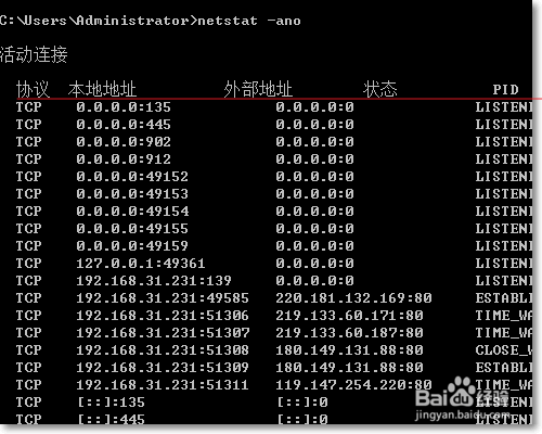 在Windows里边根据端口找到它依赖的进程