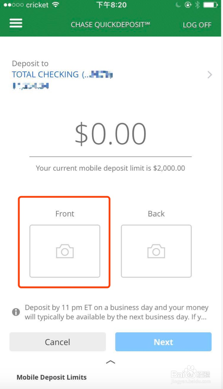 Chase手机银行取现支票