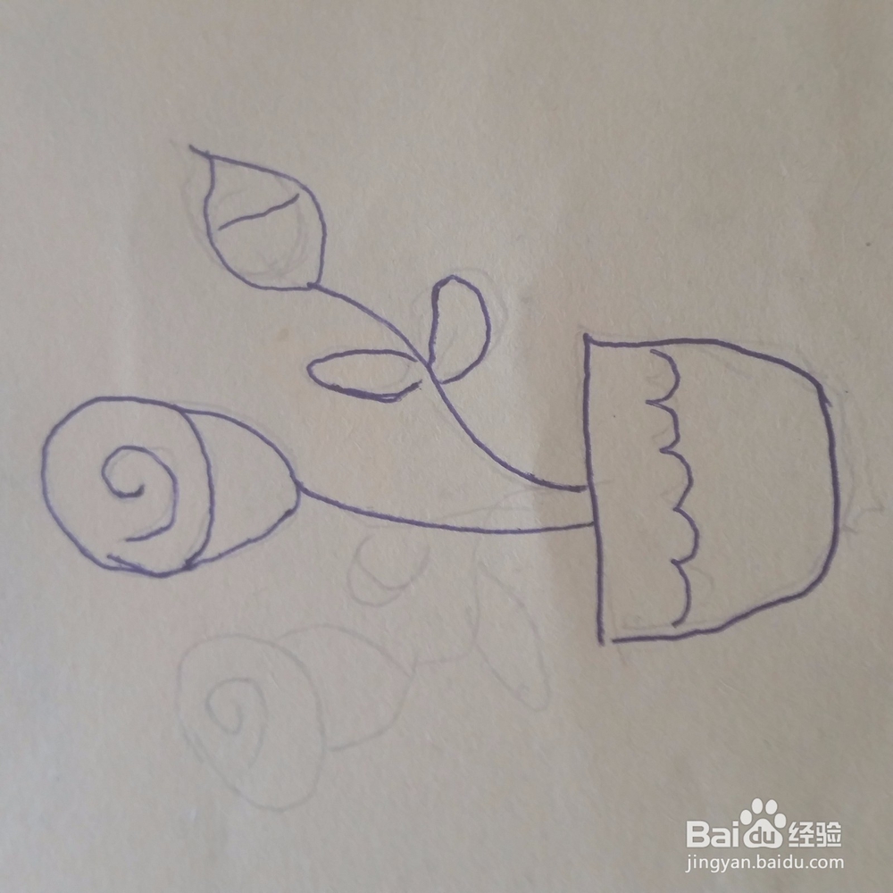 小玫瑰盆栽简笔画