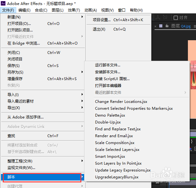 Adobe After Effects 2019如何设置脚本