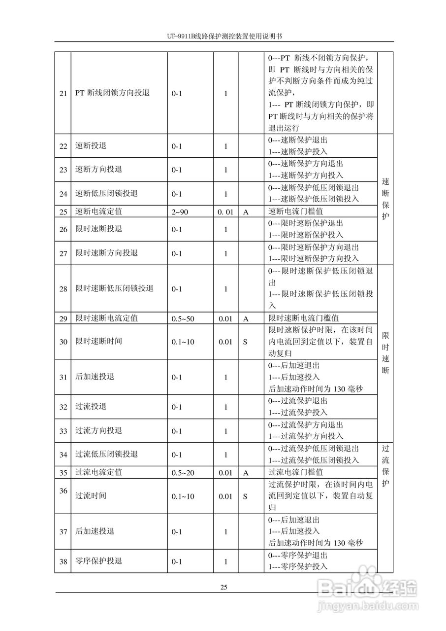 珠海优特电力UT-9911B线路保护测控装置使用说明书:[3]