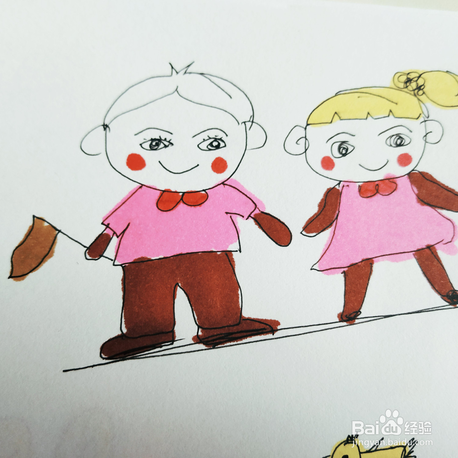 如何画手拉手的男生和女生简笔画