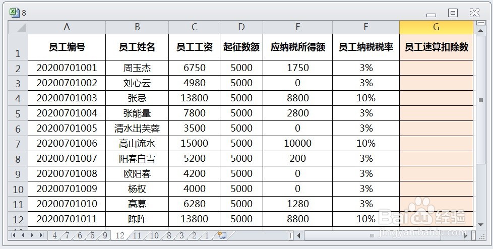 EXCEL运用IF计算个人所得税中的员工速算扣除数