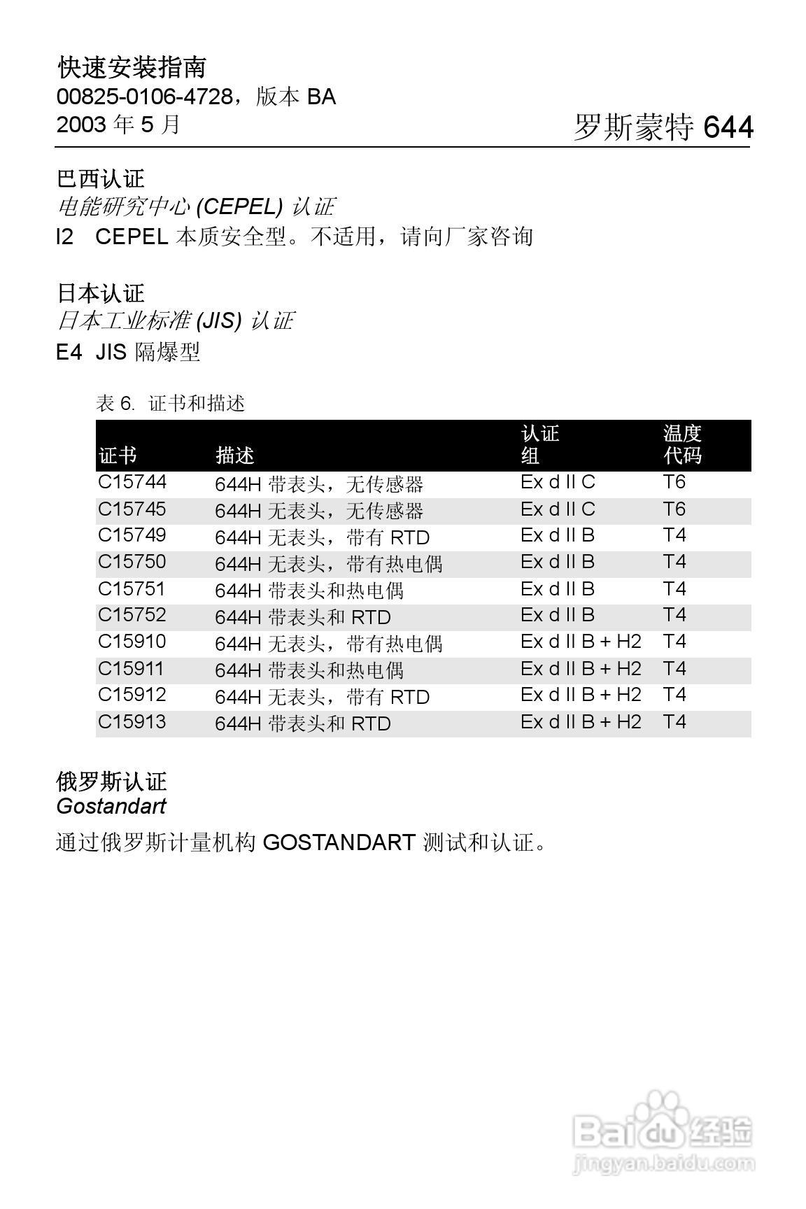 罗斯蒙特644H644R智能温度变送器安装说明书:[2]