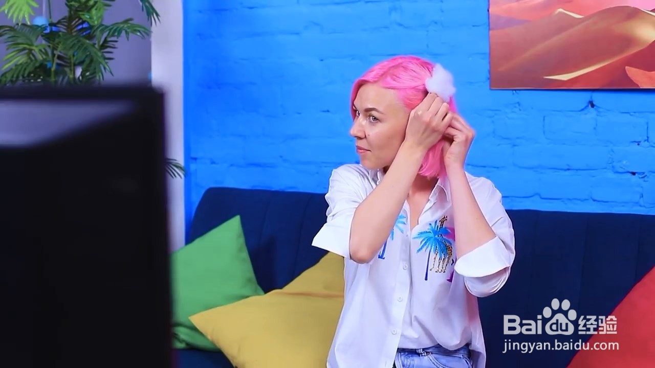 一款粉色头发的云朵发夹，夹头发上超美的