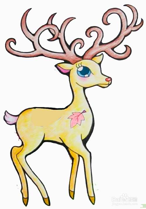 坐着鹿的小女孩的简笔画