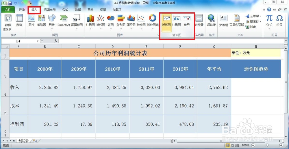 Excel2010创建迷你图