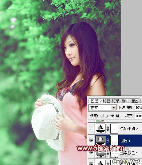 怎样用PS调出树林美女图片甜美的青绿色