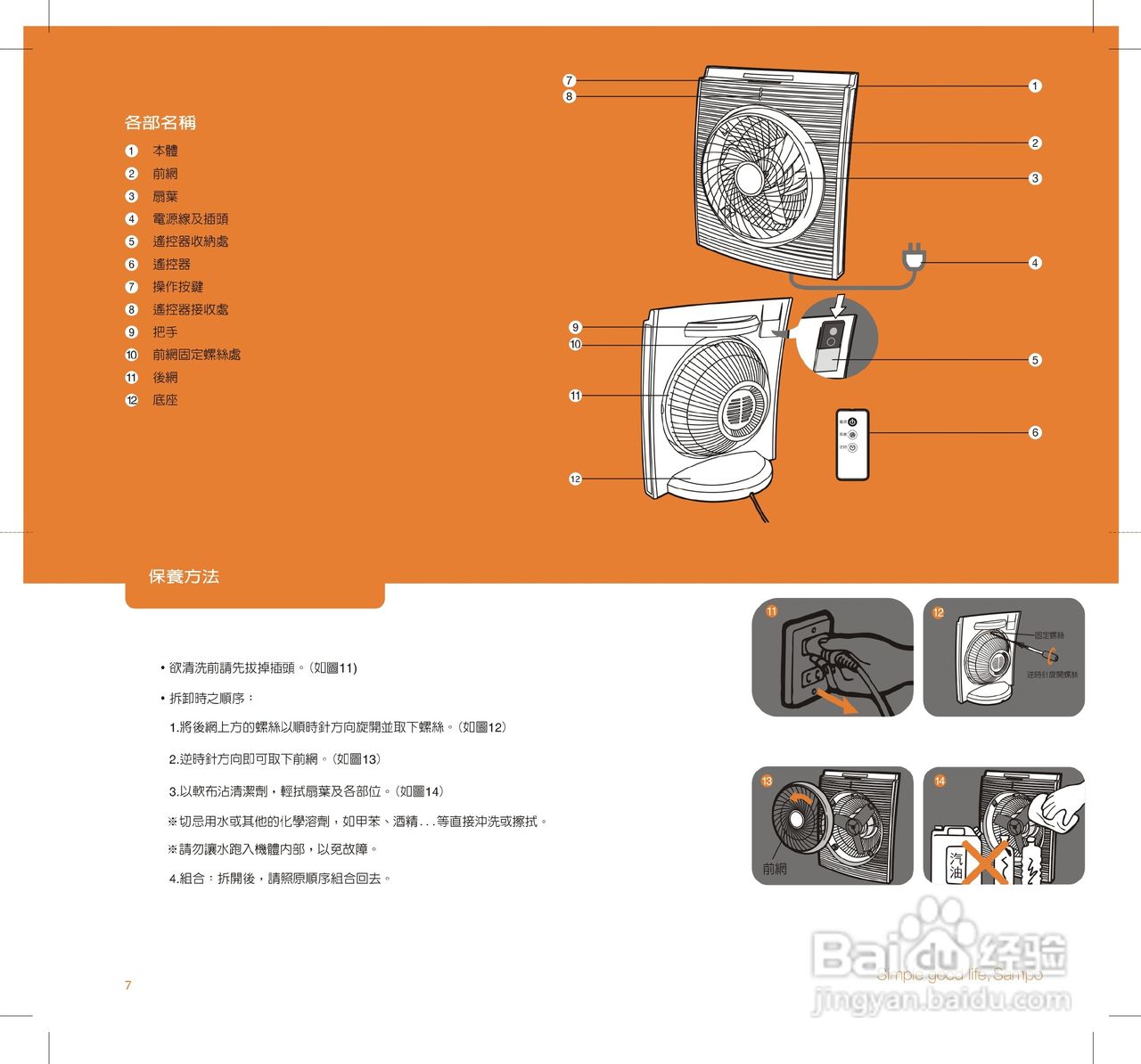 声宝SKS-L9101SL型循环扇说明书