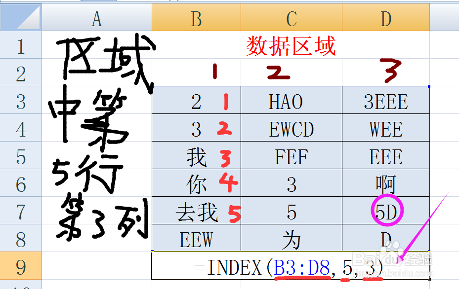 INDEX函数在区域中找到指定的单元格内容