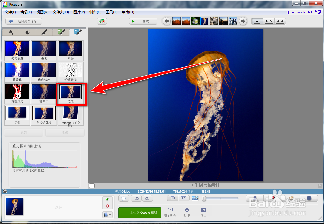 Picasa 3如何给图片添加边框