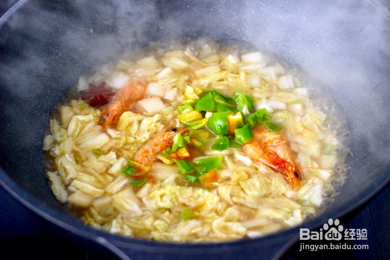 大白菜海虾打卤面的做法
